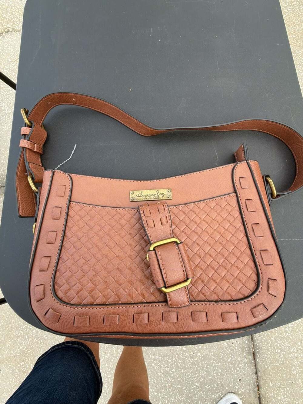 American Rag Cie Cognac Brown Woven Faux Leather Shoulder Bag